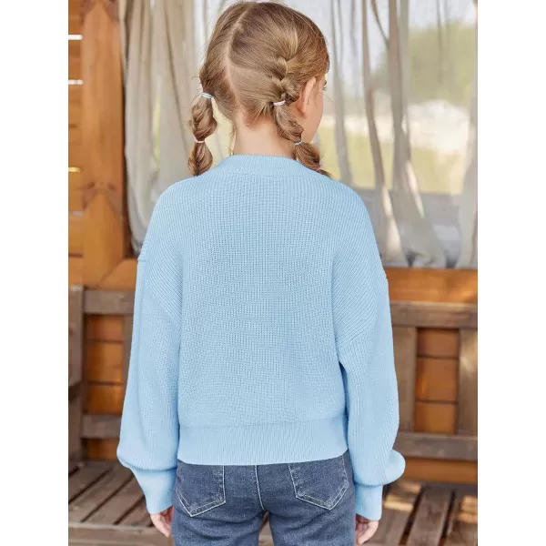 Haloumoning Girls Knit Pullover Sweaters Mock Neck Long Lantern Sleeve Jumper Tops 5-14 Years