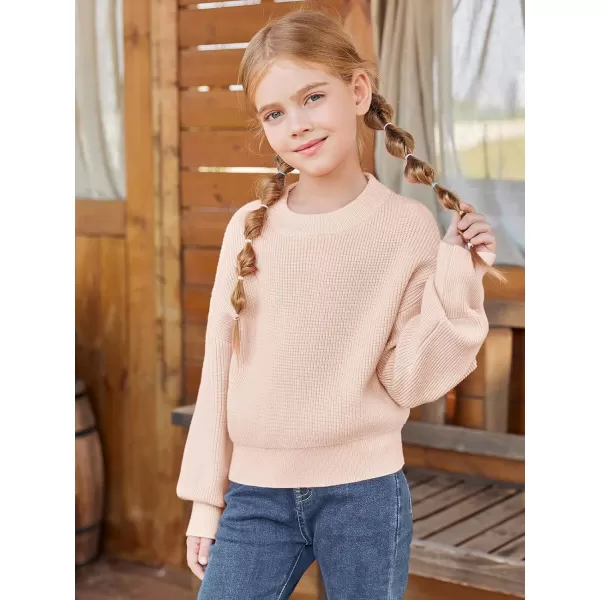 Haloumoning Girls Knit Pullover Sweaters Mock Neck Long Lantern Sleeve Jumper Tops 5-14 Years