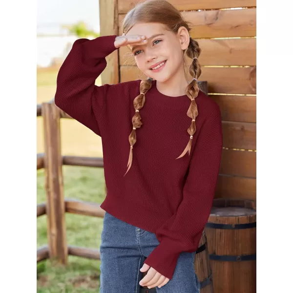 Haloumoning Girls Knit Pullover Sweaters Mock Neck Long Lantern Sleeve Jumper Tops 5-14 Years