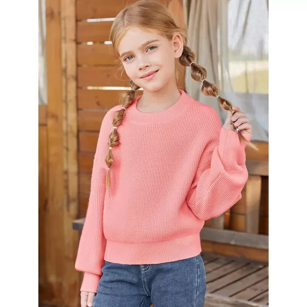 Haloumoning Girls Knit Pullover Sweaters Mock Neck Long Lantern Sleeve Jumper Tops 5-14 Years