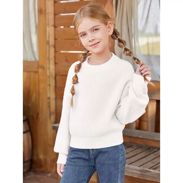 Haloumoning Girls Knit Pullover Sweaters Mock Neck Long Lantern Sleeve Jumper Tops 5-14 Years
