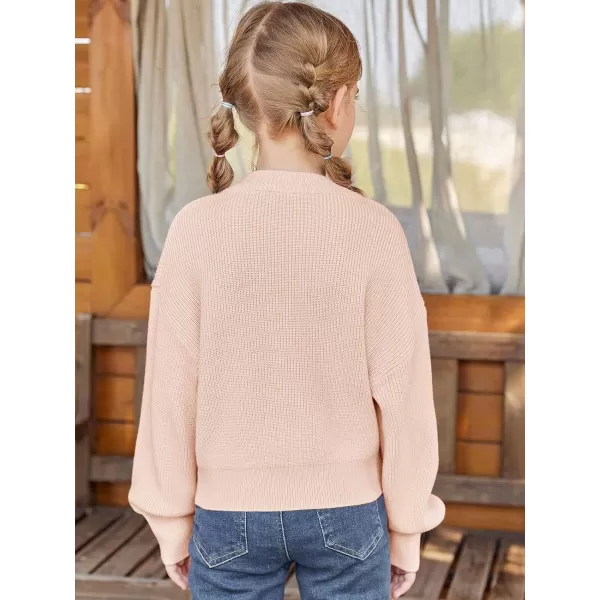 Haloumoning Girls Knit Pullover Sweaters Mock Neck Long Lantern Sleeve Jumper Tops 5-14 Years