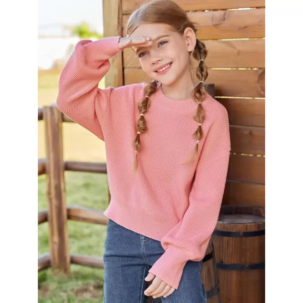 Haloumoning Girls Knit Pullover Sweaters Mock Neck Long Lantern Sleeve Jumper Tops 5-14 Years