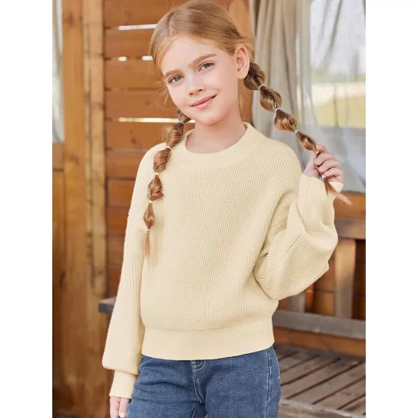 Haloumoning Girls Knit Pullover Sweaters Mock Neck Long Lantern Sleeve Jumper Tops 5-14 Years