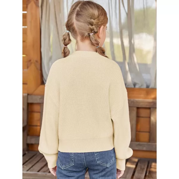 Haloumoning Girls Knit Pullover Sweaters Mock Neck Long Lantern Sleeve Jumper Tops 5-14 Years