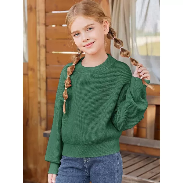 Haloumoning Girls Knit Pullover Sweaters Mock Neck Long Lantern Sleeve Jumper Tops 5-14 Years
