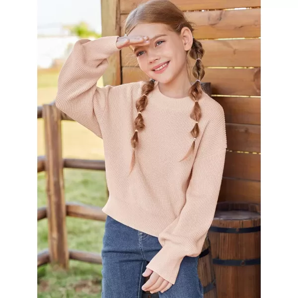 Haloumoning Girls Knit Pullover Sweaters Mock Neck Long Lantern Sleeve Jumper Tops 5-14 Years