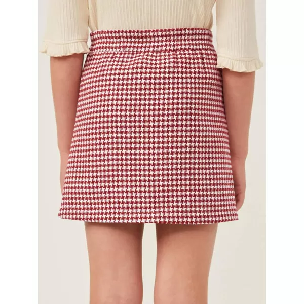 Haloumoning Girls Mini Skirts Kids Front Pocket Button Houndstooth Skirt Fashion Clothes 5-14 Years
