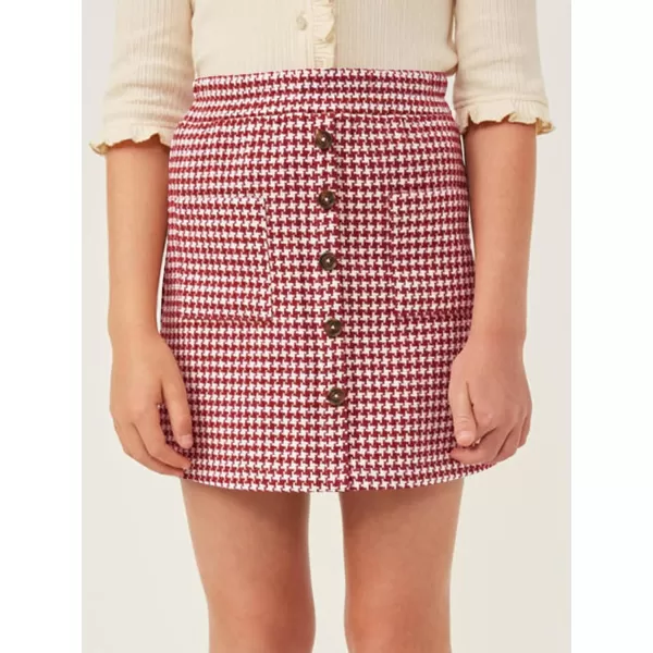 Haloumoning Girls Mini Skirts Kids Front Pocket Button Houndstooth Skirt Fashion Clothes 5-14 Years