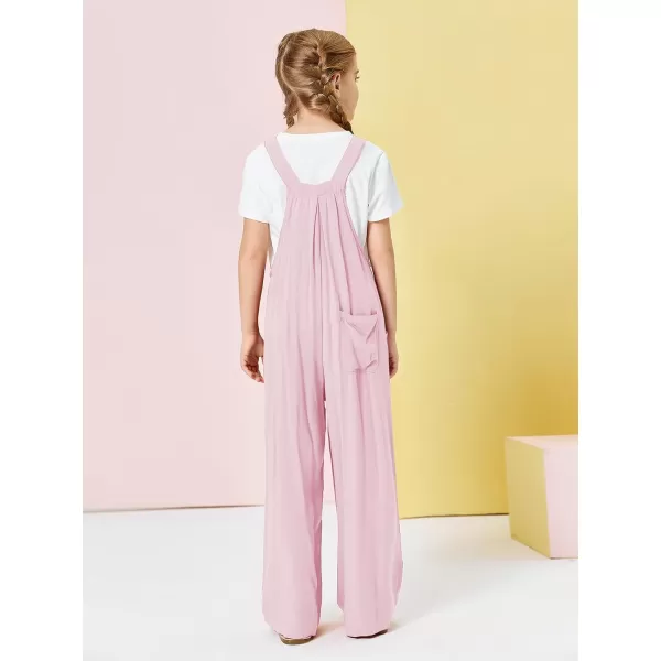 Haloumoning Girls Overalls Kids Casual Sleeveless Wide Leg Jumpsuit Loose Rompers with Pockets 5-14 Years