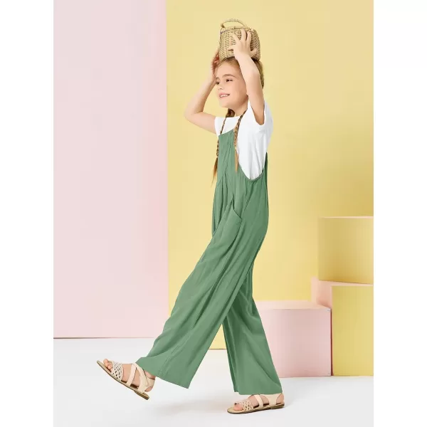 Haloumoning Girls Overalls Kids Casual Sleeveless Wide Leg Jumpsuit Loose Rompers with Pockets 5-14 Years