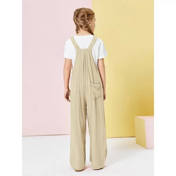 Haloumoning Girls Overalls Kids Casual Sleeveless Wide Leg Jumpsuit Loose Rompers with Pockets 5-14 Years
