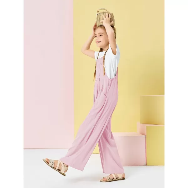 Haloumoning Girls Overalls Kids Casual Sleeveless Wide Leg Jumpsuit Loose Rompers with Pockets 5-14 Years