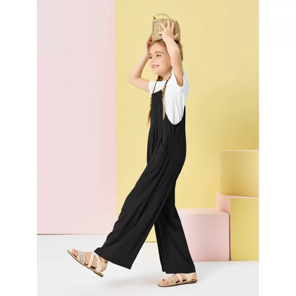 Haloumoning Girls Overalls Kids Casual Sleeveless Wide Leg Jumpsuit Loose Rompers with Pockets 5-14 Years
