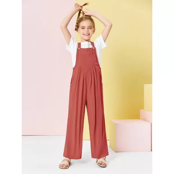 Haloumoning Girls Overalls Kids Casual Sleeveless Wide Leg Jumpsuit Loose Rompers with Pockets 5-14 Years