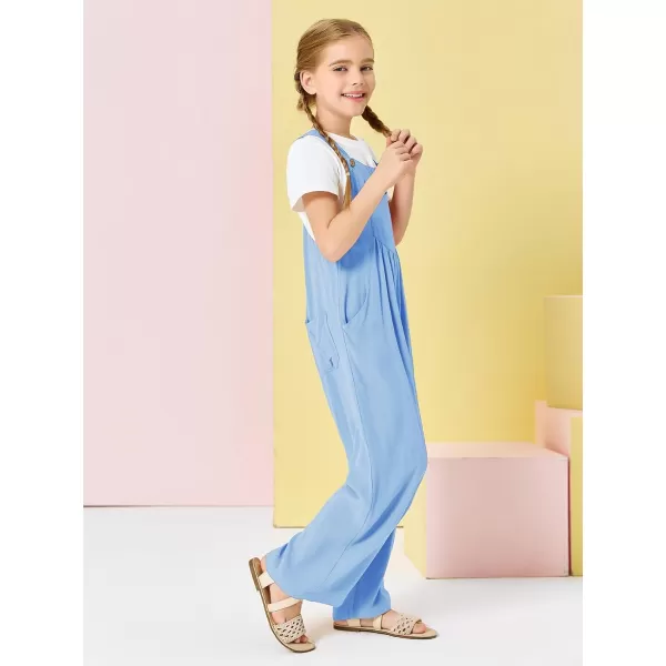 Haloumoning Girls Overalls Kids Casual Sleeveless Wide Leg Jumpsuit Loose Rompers with Pockets 5-14 Years
