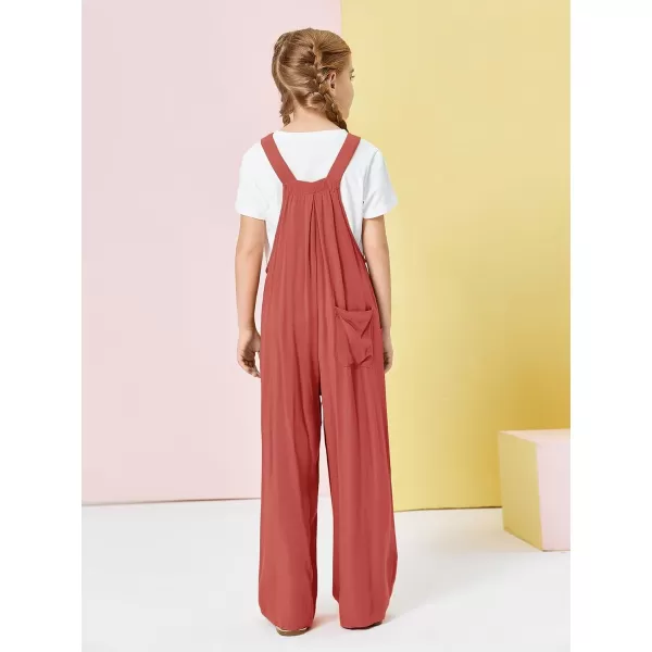 Haloumoning Girls Overalls Kids Casual Sleeveless Wide Leg Jumpsuit Loose Rompers with Pockets 5-14 Years