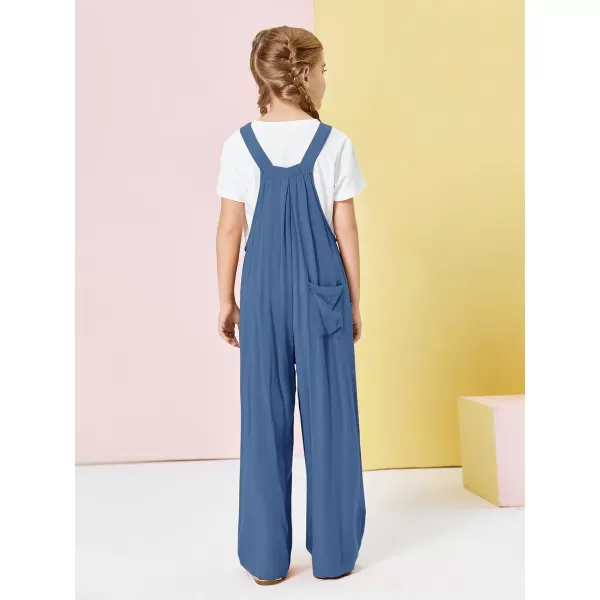 Haloumoning Girls Overalls Kids Casual Sleeveless Wide Leg Jumpsuit Loose Rompers with Pockets 5-14 Years