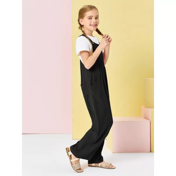 Haloumoning Girls Overalls Kids Casual Sleeveless Wide Leg Jumpsuit Loose Rompers with Pockets 5-14 Years