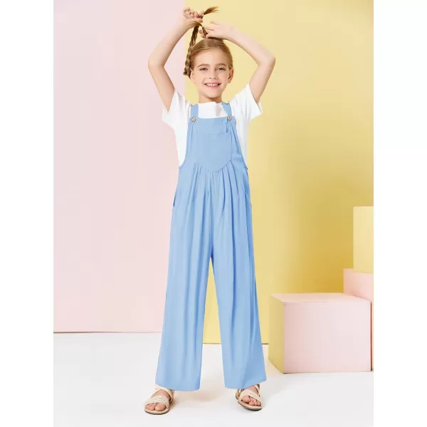Haloumoning Girls Overalls Kids Casual Sleeveless Wide Leg Jumpsuit Loose Rompers with Pockets 5-14 Years