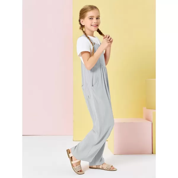 Haloumoning Girls Overalls Kids Casual Sleeveless Wide Leg Jumpsuit Loose Rompers with Pockets 5-14 Years