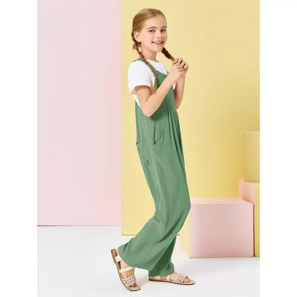 Haloumoning Girls Overalls Kids Casual Sleeveless Wide Leg Jumpsuit Loose Rompers with Pockets 5-14 Years