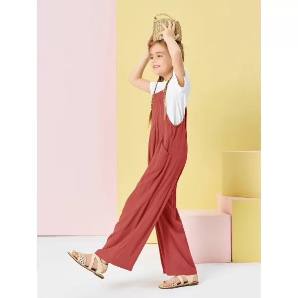 Haloumoning Girls Overalls Kids Casual Sleeveless Wide Leg Jumpsuit Loose Rompers with Pockets 5-14 Years