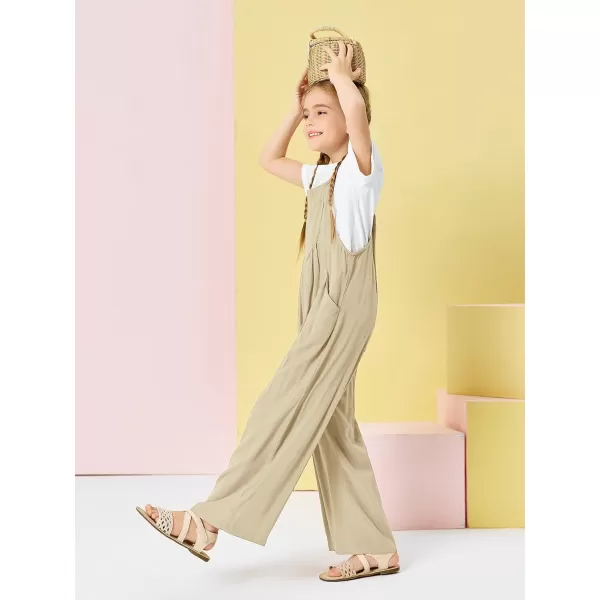 Haloumoning Girls Overalls Kids Casual Sleeveless Wide Leg Jumpsuit Loose Rompers with Pockets 5-14 Years