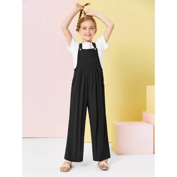 Haloumoning Girls Overalls Kids Casual Sleeveless Wide Leg Jumpsuit Loose Rompers with Pockets 5-14 Years