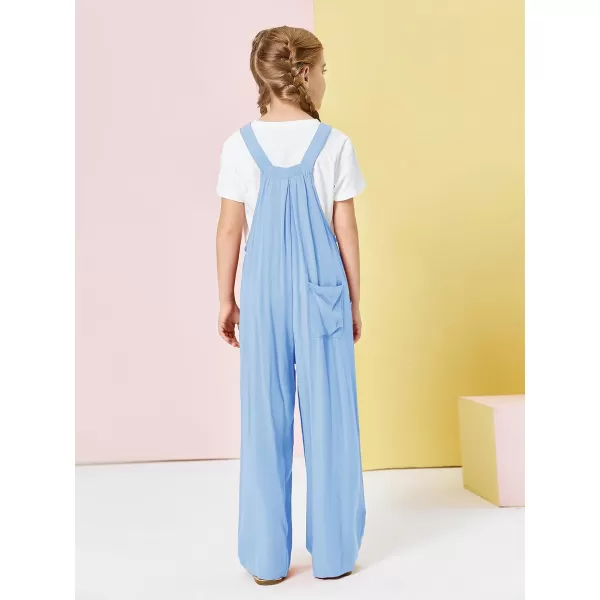 Haloumoning Girls Overalls Kids Casual Sleeveless Wide Leg Jumpsuit Loose Rompers with Pockets 5-14 Years