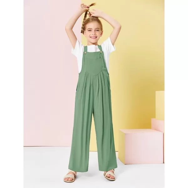 Haloumoning Girls Overalls Kids Casual Sleeveless Wide Leg Jumpsuit Loose Rompers with Pockets 5-14 Years