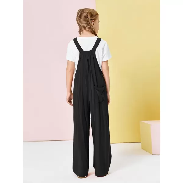 Haloumoning Girls Overalls Kids Casual Sleeveless Wide Leg Jumpsuit Loose Rompers with Pockets 5-14 Years