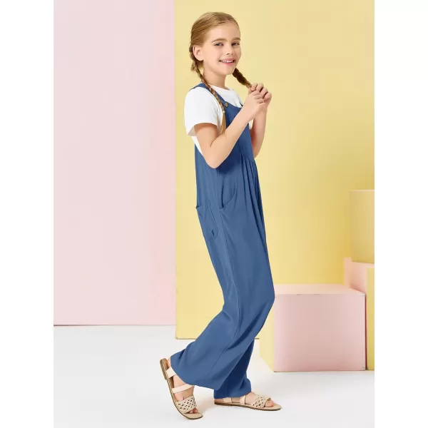 Haloumoning Girls Overalls Kids Casual Sleeveless Wide Leg Jumpsuit Loose Rompers with Pockets 5-14 Years