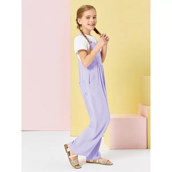Haloumoning Girls Overalls Kids Casual Sleeveless Wide Leg Jumpsuit Loose Rompers with Pockets 5-14 Years