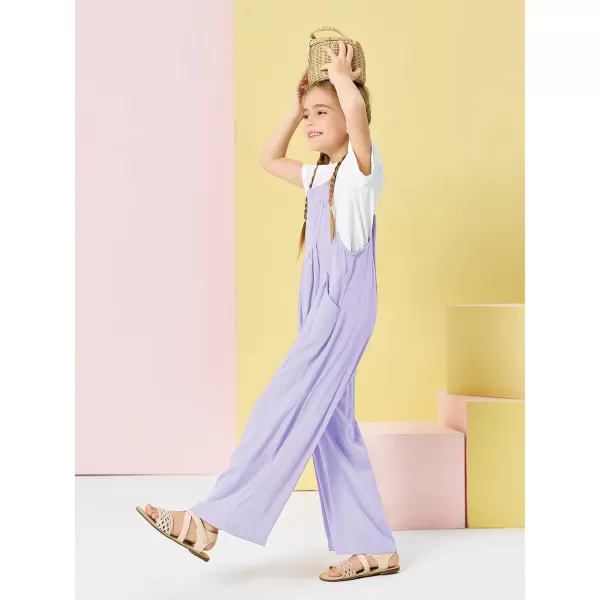 Haloumoning Girls Overalls Kids Casual Sleeveless Wide Leg Jumpsuit Loose Rompers with Pockets 5-14 Years