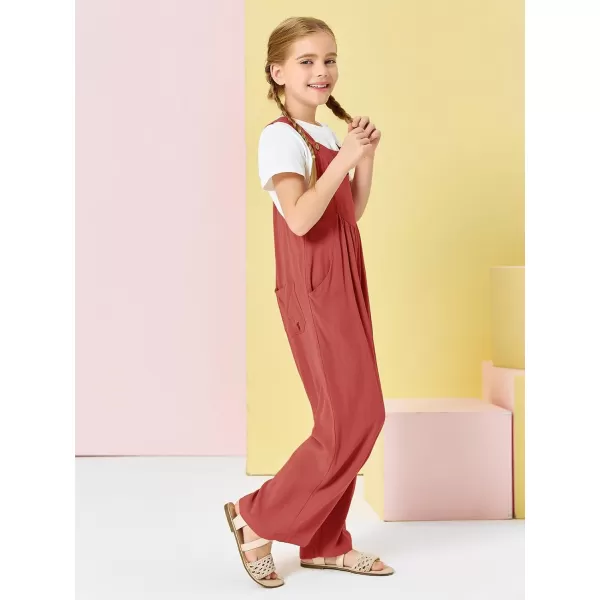 Haloumoning Girls Overalls Kids Casual Sleeveless Wide Leg Jumpsuit Loose Rompers with Pockets 5-14 Years