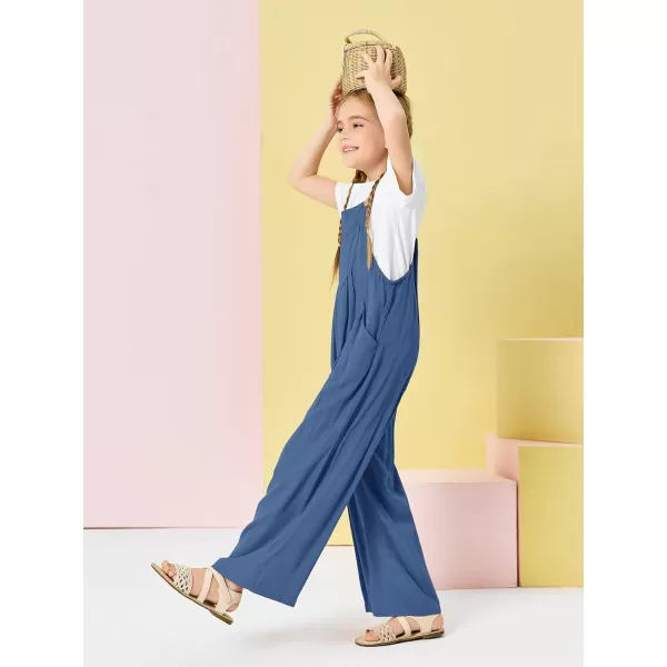Haloumoning Girls Overalls Kids Casual Sleeveless Wide Leg Jumpsuit Loose Rompers with Pockets 5-14 Years