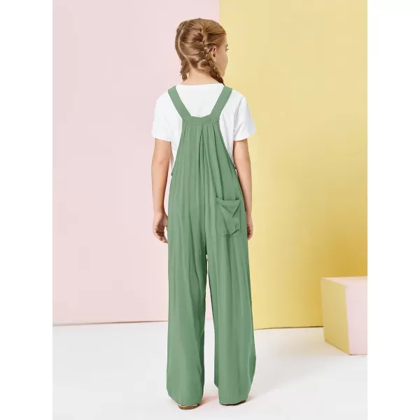 Haloumoning Girls Overalls Kids Casual Sleeveless Wide Leg Jumpsuit Loose Rompers with Pockets 5-14 Years