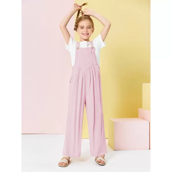 Haloumoning Girls Overalls Kids Casual Sleeveless Wide Leg Jumpsuit Loose Rompers with Pockets 5-14 Years