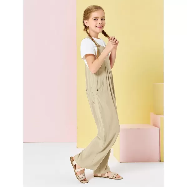 Haloumoning Girls Overalls Kids Casual Sleeveless Wide Leg Jumpsuit Loose Rompers with Pockets 5-14 Years