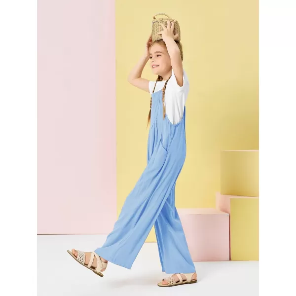 Haloumoning Girls Overalls Kids Casual Sleeveless Wide Leg Jumpsuit Loose Rompers with Pockets 5-14 Years