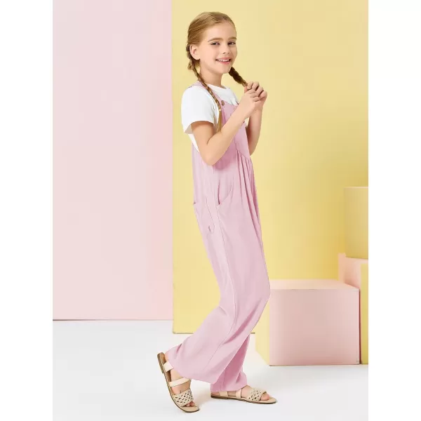 Haloumoning Girls Overalls Kids Casual Sleeveless Wide Leg Jumpsuit Loose Rompers with Pockets 5-14 Years
