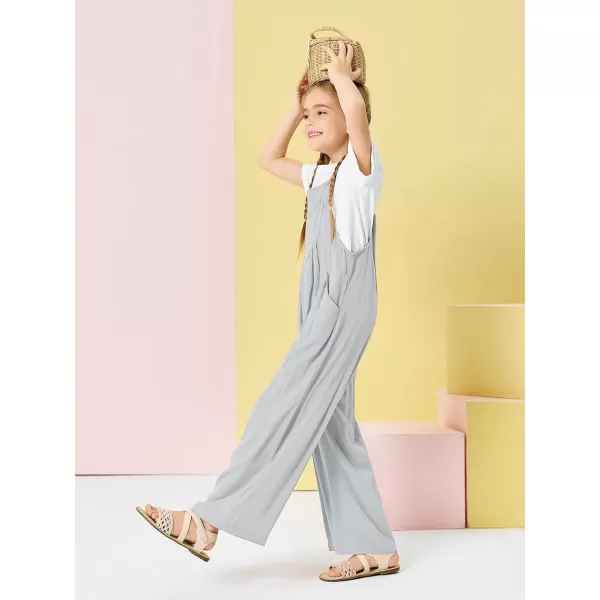 Haloumoning Girls Overalls Kids Casual Sleeveless Wide Leg Jumpsuit Loose Rompers with Pockets 5-14 Years