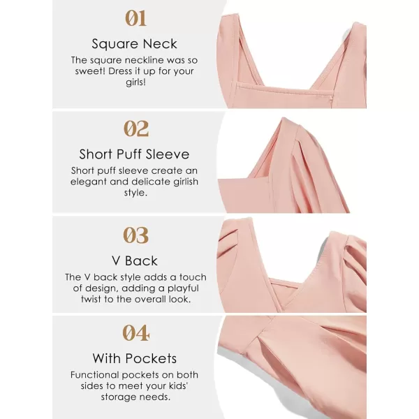 Haloumoning Girls Rompers Short Puff Sleeve Wide Leg Jumpsuits Summer Casual Square Neck Backless Cute Outfits 5-14 Years