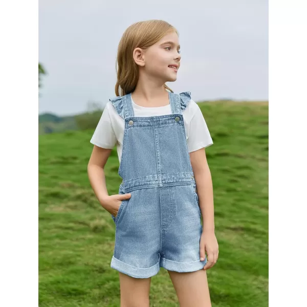 Haloumoning Girls Ruffle Denim Bib Overall Shorts Kids Summer Rompers Jumpsuits Outfit 5-14 Years