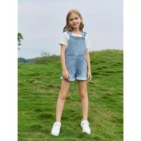Haloumoning Girls Ruffle Denim Bib Overall Shorts Kids Summer Rompers Jumpsuits Outfit 5-14 Years