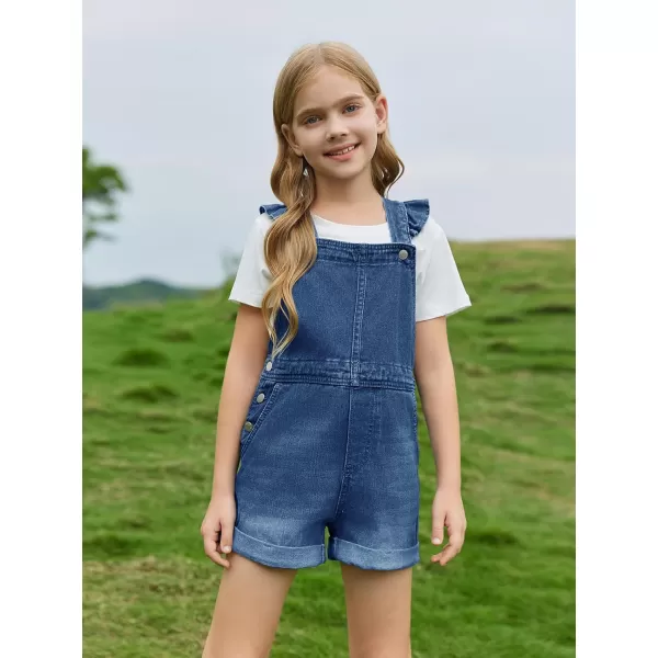 Haloumoning Girls Ruffle Denim Bib Overall Shorts Kids Summer Rompers Jumpsuits Outfit 5-14 Years