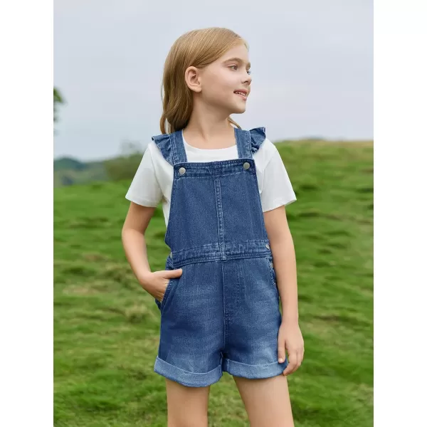 Haloumoning Girls Ruffle Denim Bib Overall Shorts Kids Summer Rompers Jumpsuits Outfit 5-14 Years