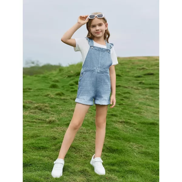 Haloumoning Girls Ruffle Denim Bib Overall Shorts Kids Summer Rompers Jumpsuits Outfit 5-14 Years
