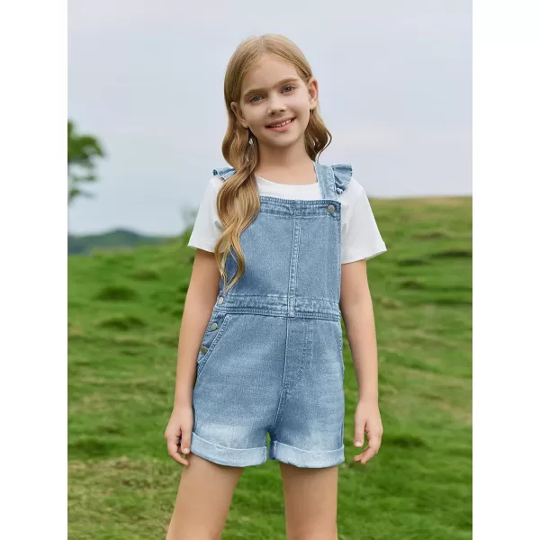 Haloumoning Girls Ruffle Denim Bib Overall Shorts Kids Summer Rompers Jumpsuits Outfit 5-14 Years